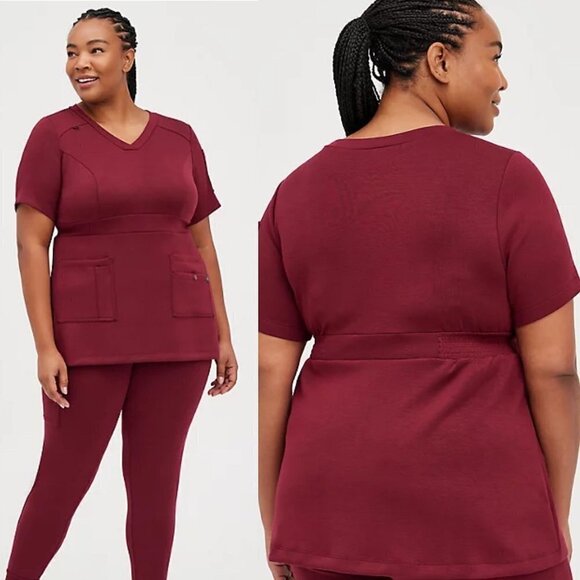 Torrid Womens NWT Cupro Burgundy #Torridstrong Waistband Raglan Scrub Top 1X - Picture 1 of 10